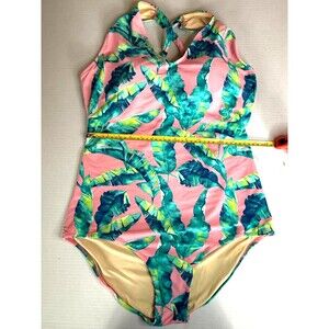 Cabana Life Pink Tropical Print One Piece Swimsuit Size XL